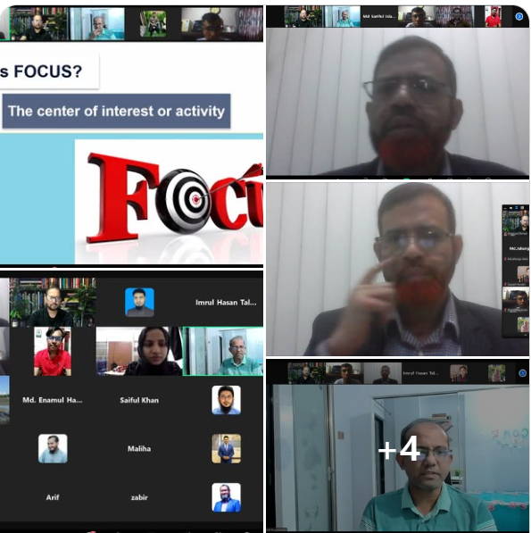 Screenshots from an online focus management training session